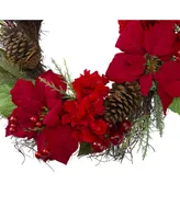 Northlight Unlit Flowers with Berries Artificial Christmas Wreath