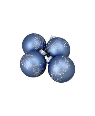 Northlight 4 Count Slate Tree Branch with Flower Buds Matte Finish Glass Christmas Ornament Ball Set