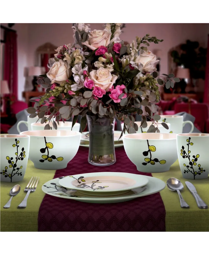 Elama Retro Bloom 16 Piece Luxurious Stoneware Dinnerware Set