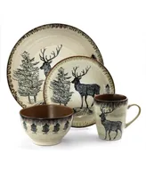 Elama Majestic Elk 16 Piece Luxurious Stoneware Dinnerware Set