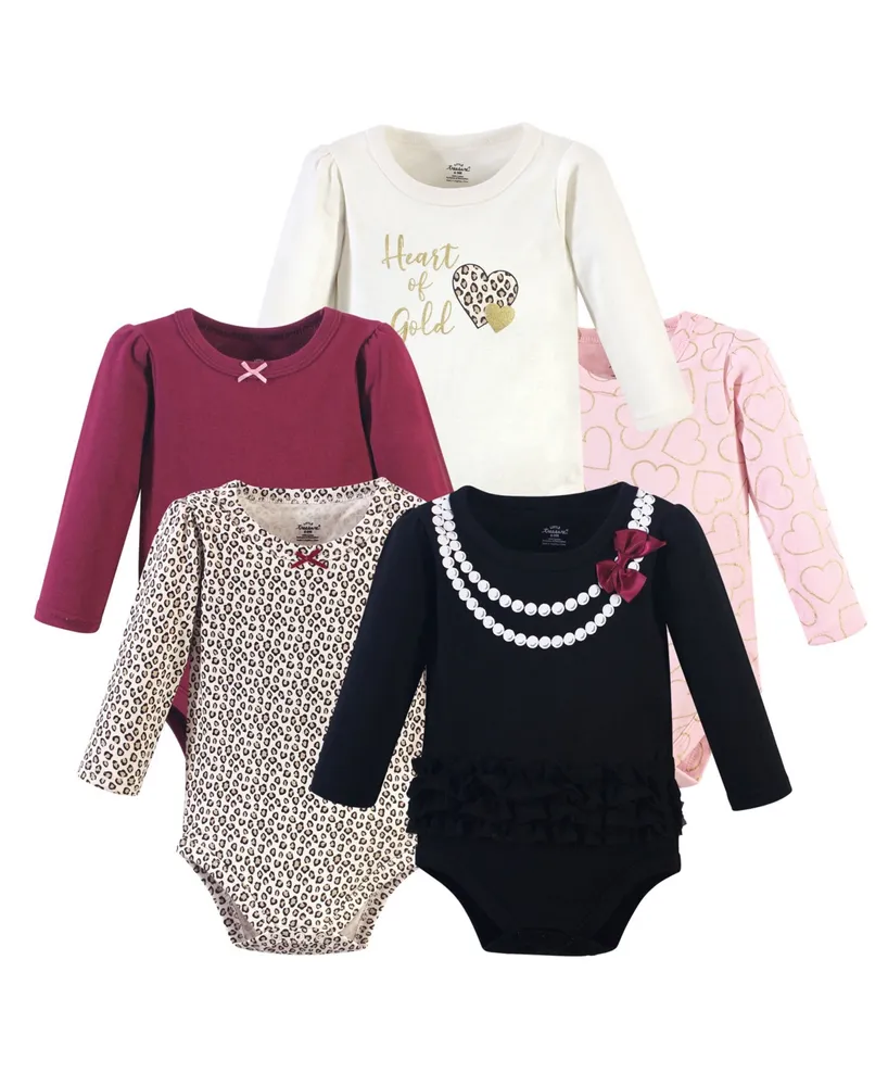 Little Treasure Baby Girls Treasure Baby Cotton Long-Sleeve Bodysuits 5pk