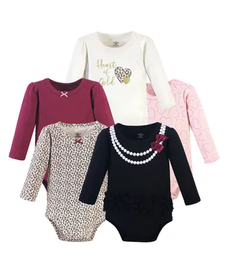 Little Treasure Baby Girls Cotton Long-Sleeve Bodysuits 5pk