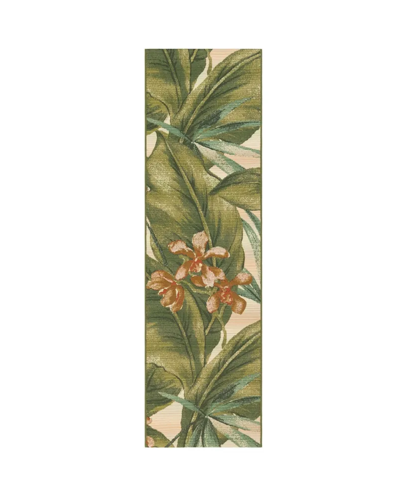 Liora Manne' Marina Tropical Leaf Cream 1'11" x 7'6" Runner Rug