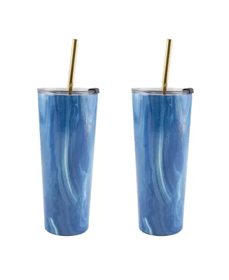 Thirstystone by Cambridge 24 Oz Geode Decal Stainless Steel Tumblers with Straw