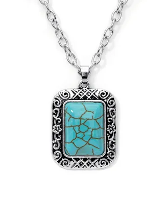 Macy's Simulated Turquoise in Silver Plated Rectangular Pendant Necklace