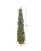 Nearly Natural Pine Artificial Christmas Tree with 70 Warm Lights Set in A Burlap Base