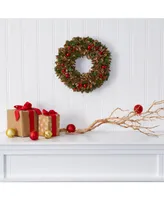 Nearly Natural Holiday Artificial Wreath with Pine Cones and Ornaments