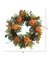 Nearly Natural Pumpkins, Pine Cones and Berries Fall Artificial Wreath