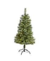 Nearly Natural Wisconsin Slim Snow Tip Pine Artificial Christmas Tree with 100 Clear Led Light