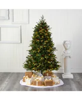 Nearly Natural Wellington Spruce "Natural Look" Artificial Christmas Tree with 300 Clear Led Lights and Pine Cones