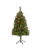 Nearly Natural Mixed Pine Artificial Christmas Tree with 100 Clear Led Lights, Pine Cones and Berries