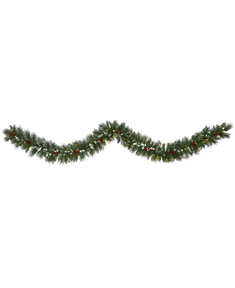 Nearly Natural Frosted Swiss Pine Artificial Garland with 50 Clear Led Lights and Berries