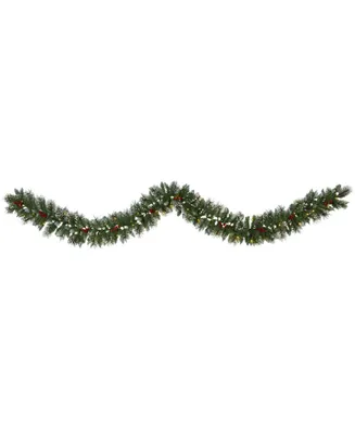 Nearly Natural Frosted Swiss Pine Artificial Garland with 50 Clear Led Lights and Berries