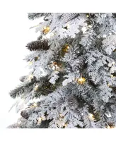 Nearly Natural Flocked Montana Down Swept Spruce Artificial Christmas Tree with Pinecones and Led Lights