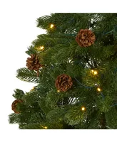 Nearly Natural Rocky Mountain Spruce Artificial Christmas Tree with Pinecones and Clear Led Lights