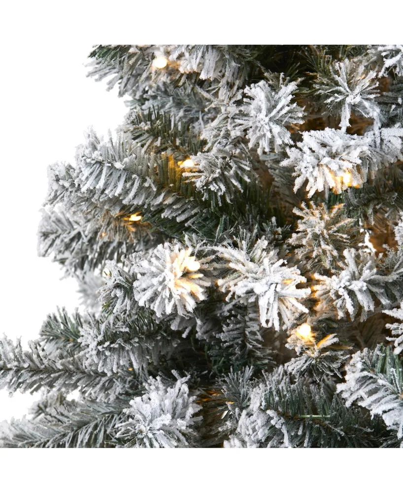 Nearly Natural Flocked Rock Springs Spruce Artificial Christmas Tree with 250 Clear Led Lights