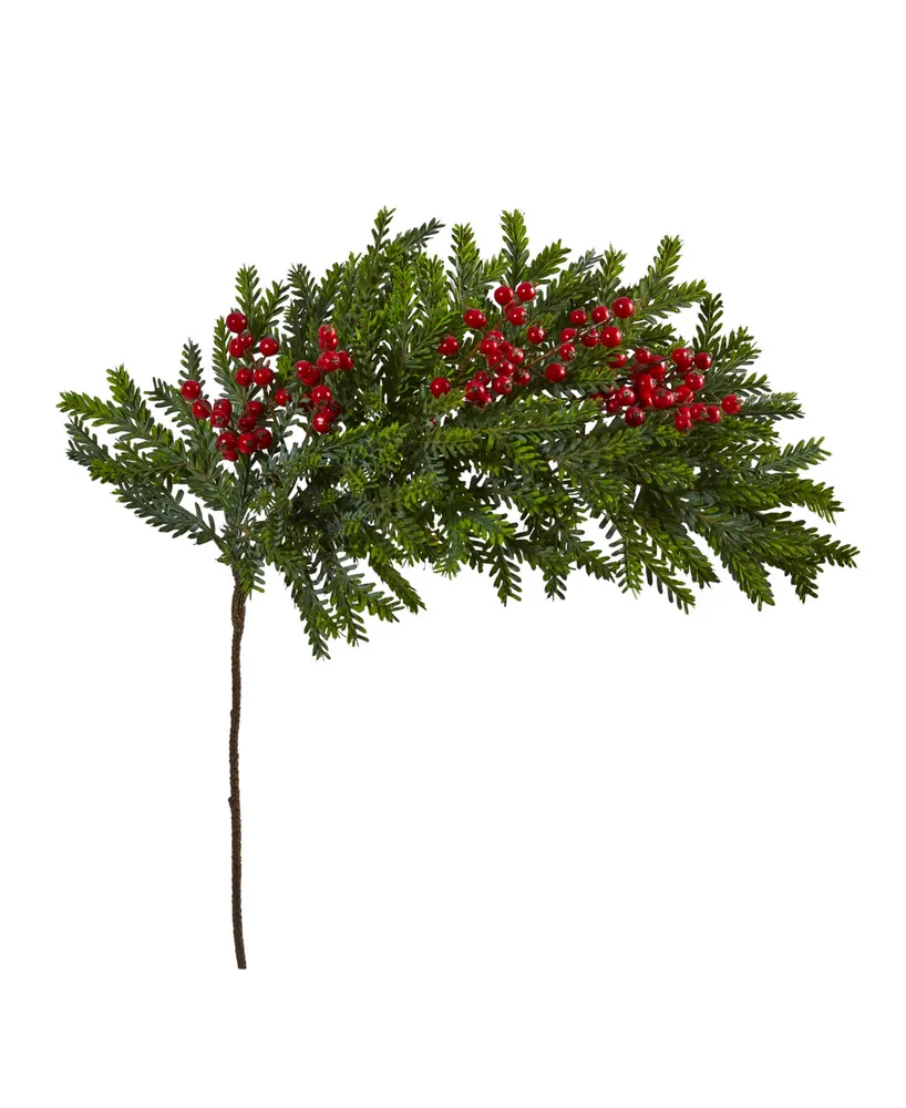 Nearly Natural Pine and Berries Artificial Hanging Plant, Set of 3