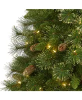 Nearly Natural Golden Tip Washington Pine Artificial Christmas Tree with 250 Clear Lights, Pine Cones and 750 Bendable Branches