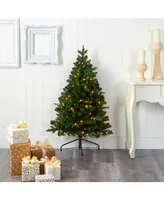 Nearly Natural Grand Teton Spruce Flat Back Artificial Christmas Tree with Clear Led Lights and Bendable Branches