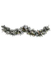 Nearly Natural Flocked Mixed Pine Artificial Christmas Garland with 50 Led Lights, Pine Cones and Berries