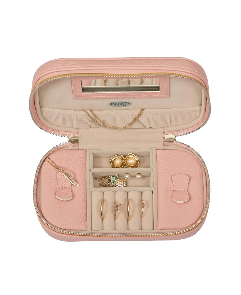 Mele Co. Lucy Travel Jewelry Case in Textured Pink Faux Leather