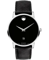 Movado Men's Swiss Automatic Museum Black Calfskin Leather Strap Watch 40mm