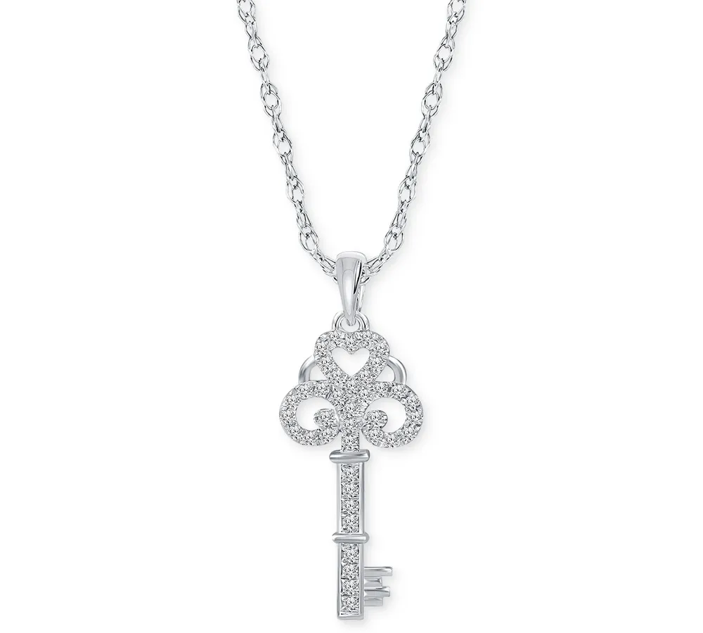 Diamond Key 18" Pendant Necklace (1/6 ct. t.w.) in Sterling Silver