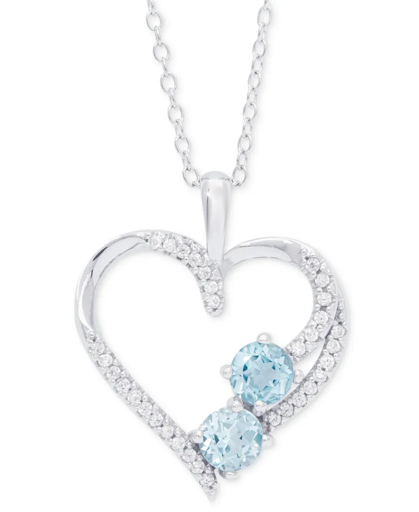 Blue Topaz (1-1/8 ct. t.w.) & Cubic Zirconia Open Heart 18" Pendant Necklace in Sterling Silver