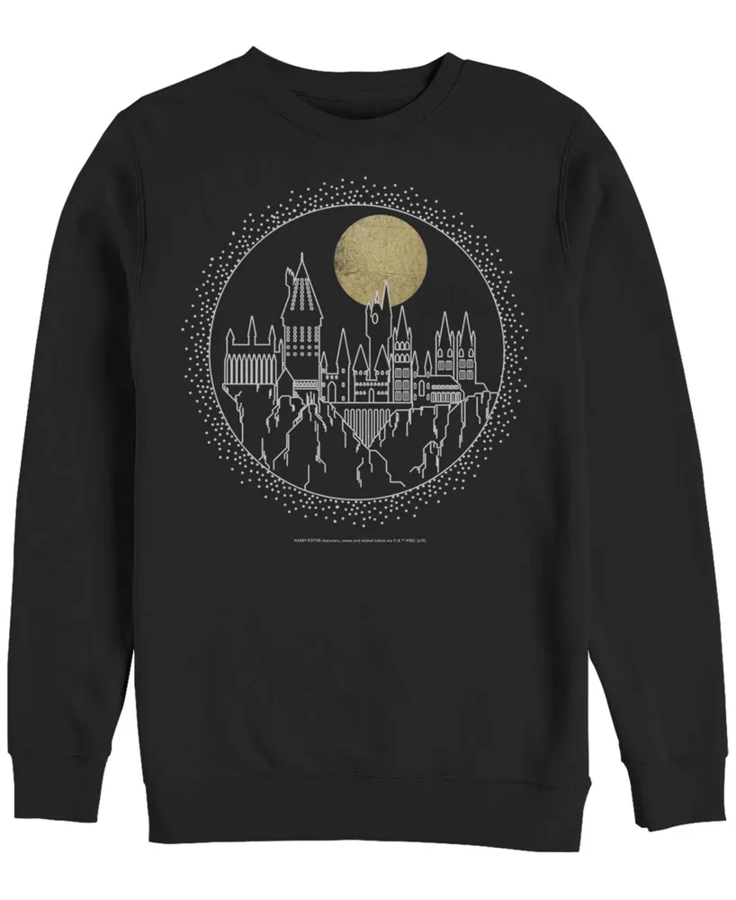 Fifth Sun Men's Deathly Hallows 2 Hogwarts Line Art Crew Fleece Pullover T-shirt