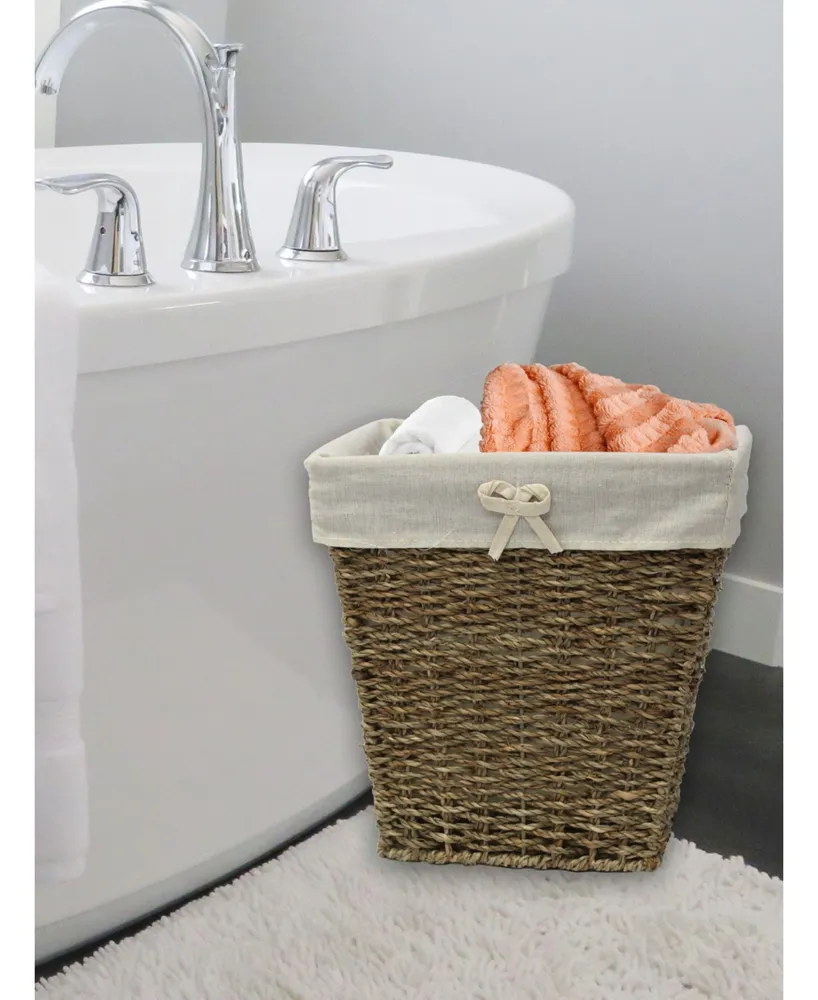 Vintiquewise Woven Seagrass Small Waste Bin Lined with Washable Lining