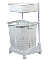 Vintiquewise 2 Tier Plastic Laundry Basket with Wheels