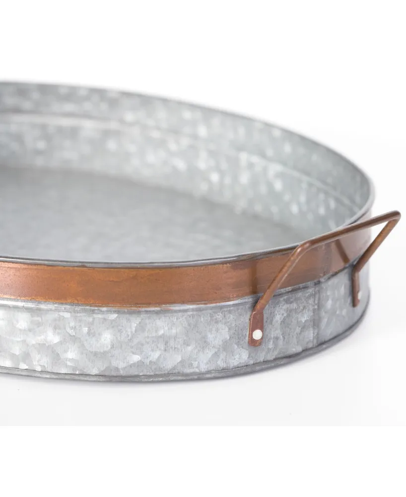 Vintiquewise Galvanized Metal Oval Rustic Serving Tray with Handles