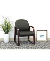 Boss Office Products Mahogany Wood Mid-Back Guest Chair W/ Sled Base