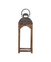 Glitzhome Set of 2 Whiskey Brown Farmhouse Modern Wood/Metal Lanterns