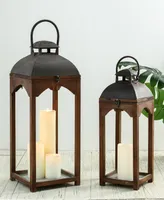 Glitzhome Set of 2 Whiskey Brown Farmhouse Modern Wood/Metal Lanterns