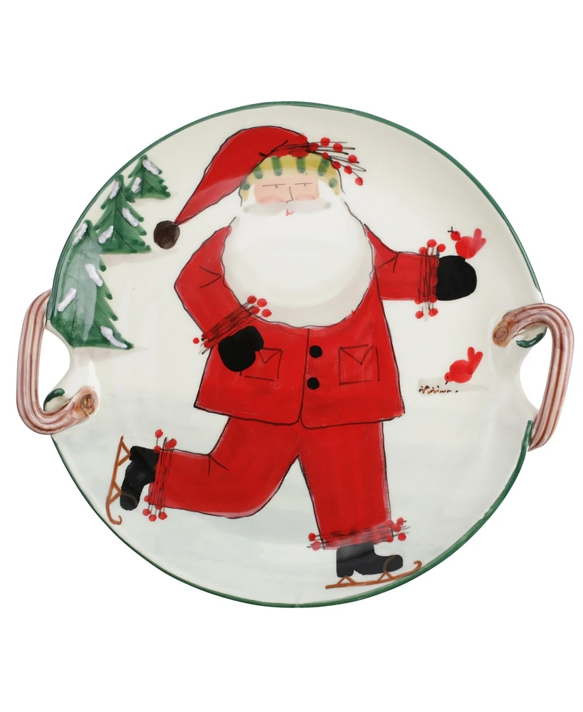 Vietri Old St. Nick Handled Round Platter - Ice Skating