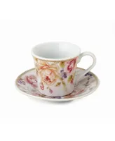 Lorren Home Trends Floral Design 12 Piece 2oz Espresso Cup and Saucer Set