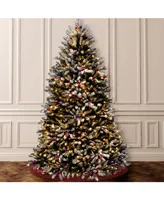 National Tree 7.5' Dunhill Fir Hinged Tree with Snow, Red Berries, Cones & 750 Clear Lights