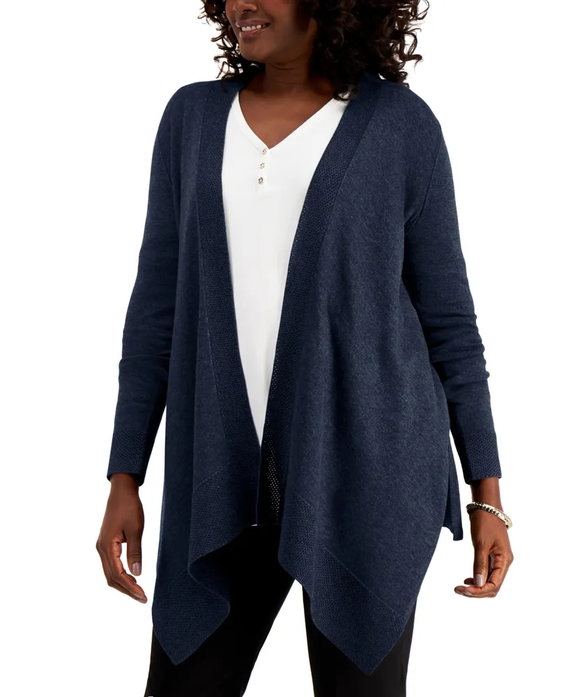 Jm Collection Women's Textured Hem Cascade-Front Cardigan, Created for Macy's