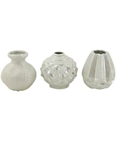 CosmoLiving by Cosmopolitan Set of 3 Cream Stoneware Glam Vase, 6" x 6"