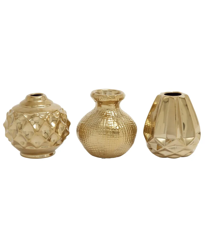 CosmoLiving by Cosmopolitan Set of 3 Gold Stoneware Glam Vase, 6" x 6" - Gold