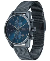 Hugo Boss Men's Chronograph Skymaster Blue Ion-Plated Mesh Steel Bracelet Watch 44mm