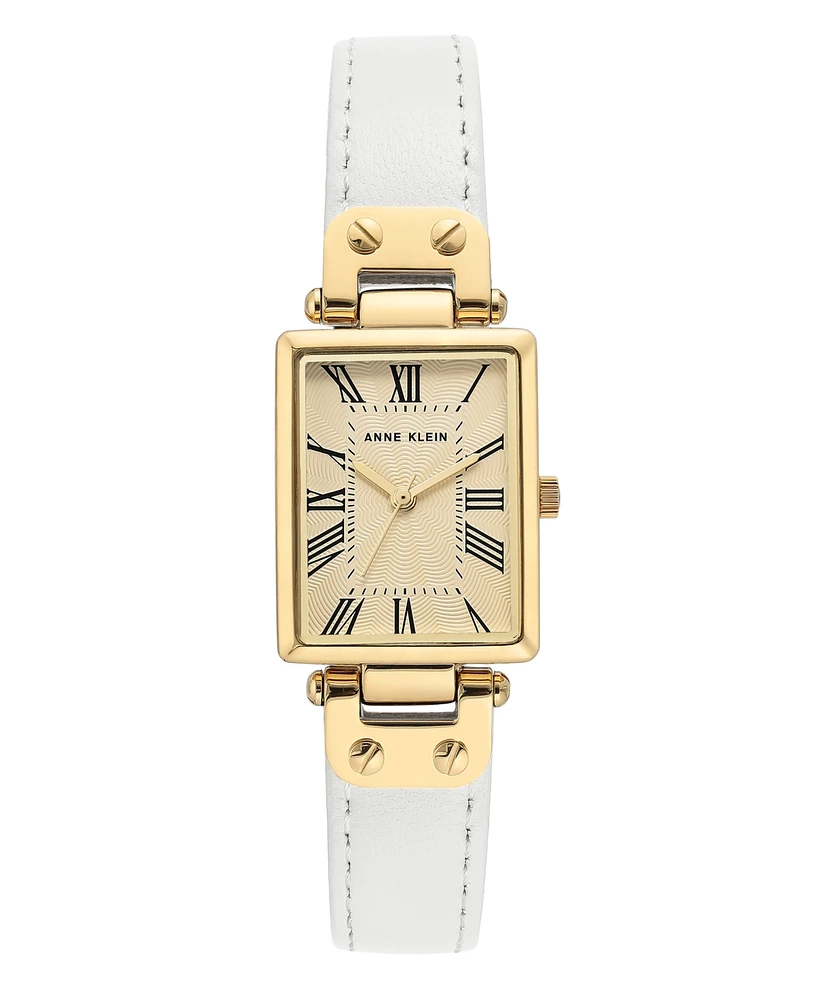 Anne Klein Gold-Tone and White Leather Strap Watch 21.5mm