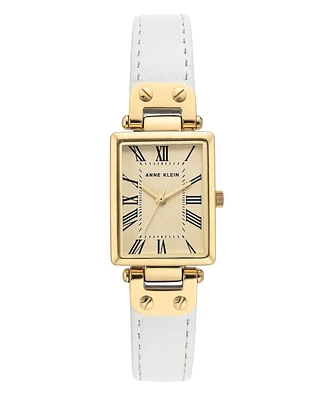 Anne Klein Gold-Tone and White Leather Strap Watch 21.5mm