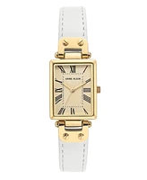 Anne Klein Gold-Tone and White Leather Strap Watch 21.5mm