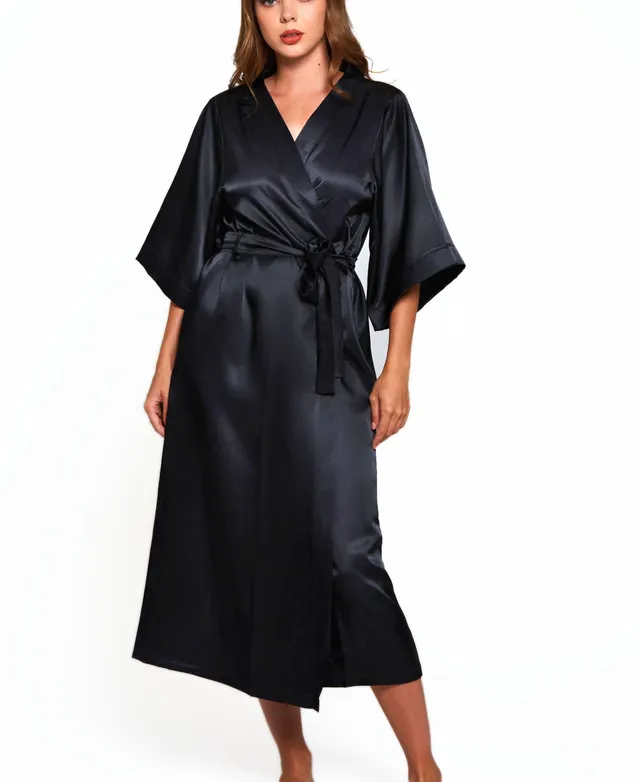 Eileen West Satin & Lace Long Wrap Robe