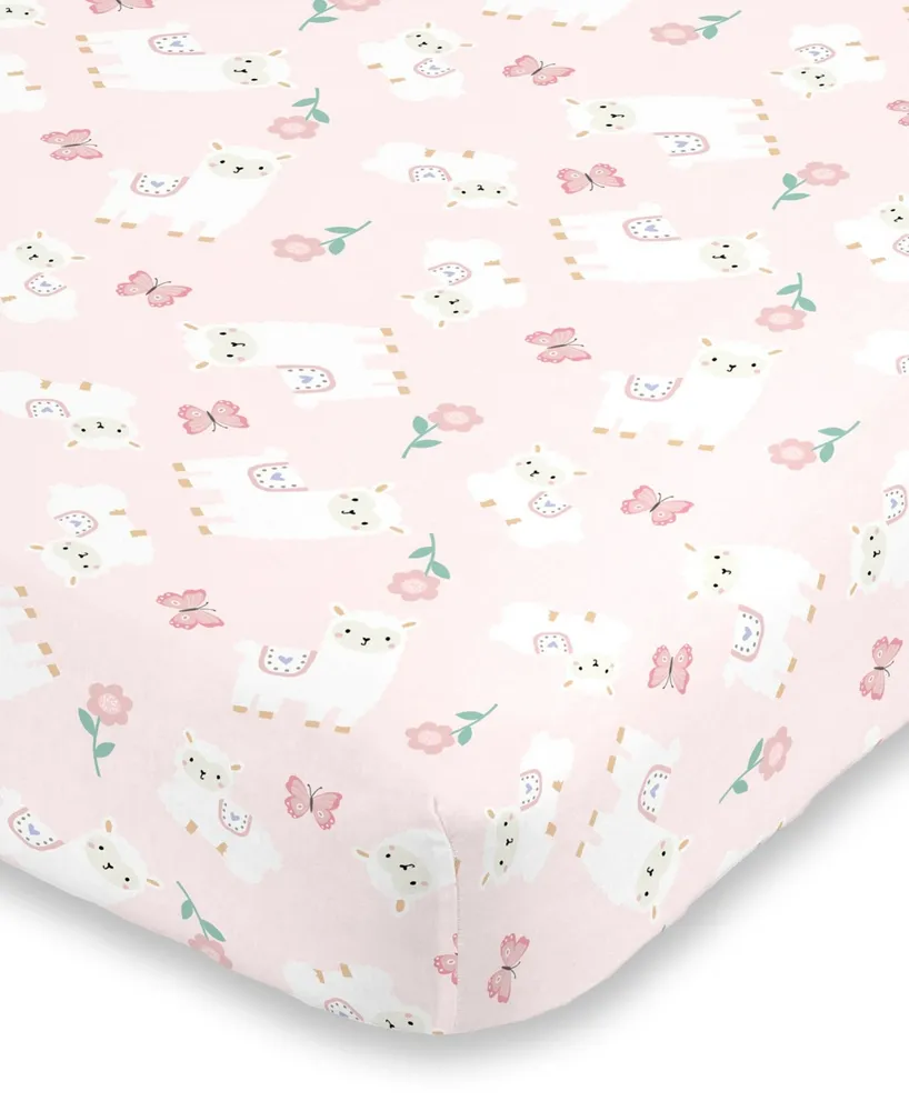 Infant Girl's Sweet Llama and Butterflies Super Soft Fitted Crib Sheet