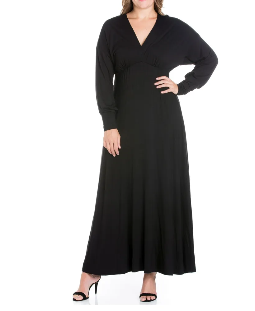 24seven Comfort Apparel Women's Plus Bishop Sleeves Maxi Dress