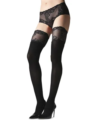 Natori Women's Feathers Lace Top Opaque Thigh Highs