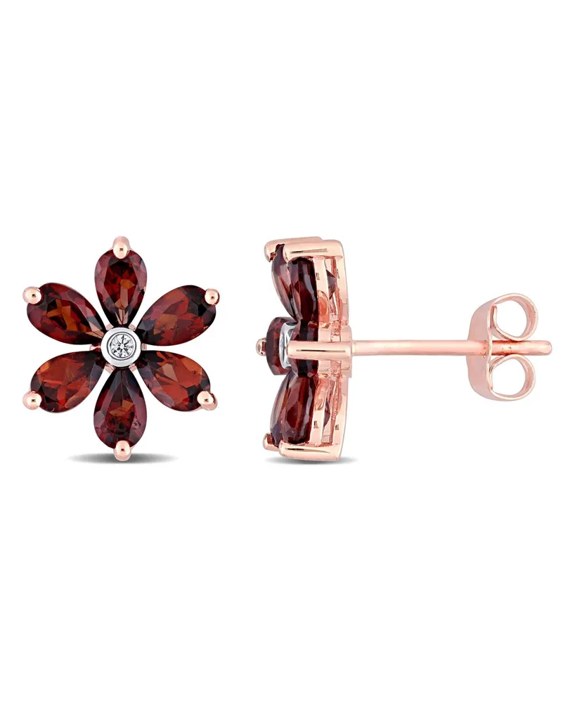 Garnet and Diamond Accent Floral Stud Earrings